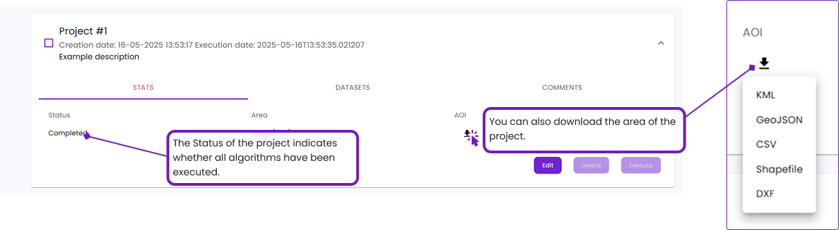 Projects Tab Explanation