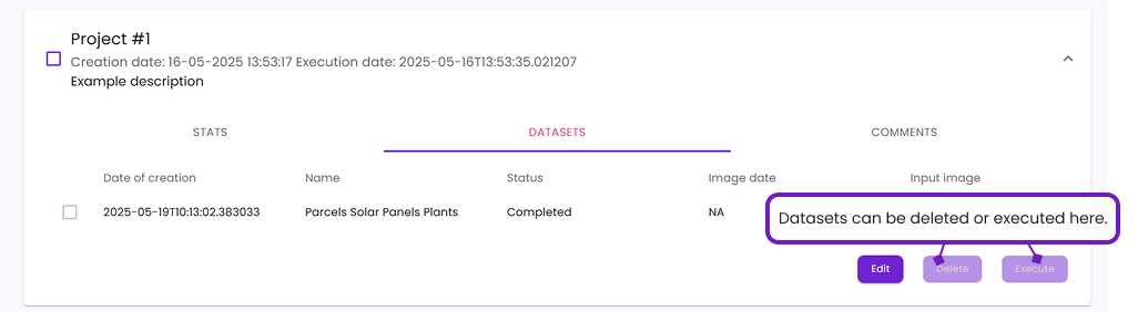 Projects Tab Explanation